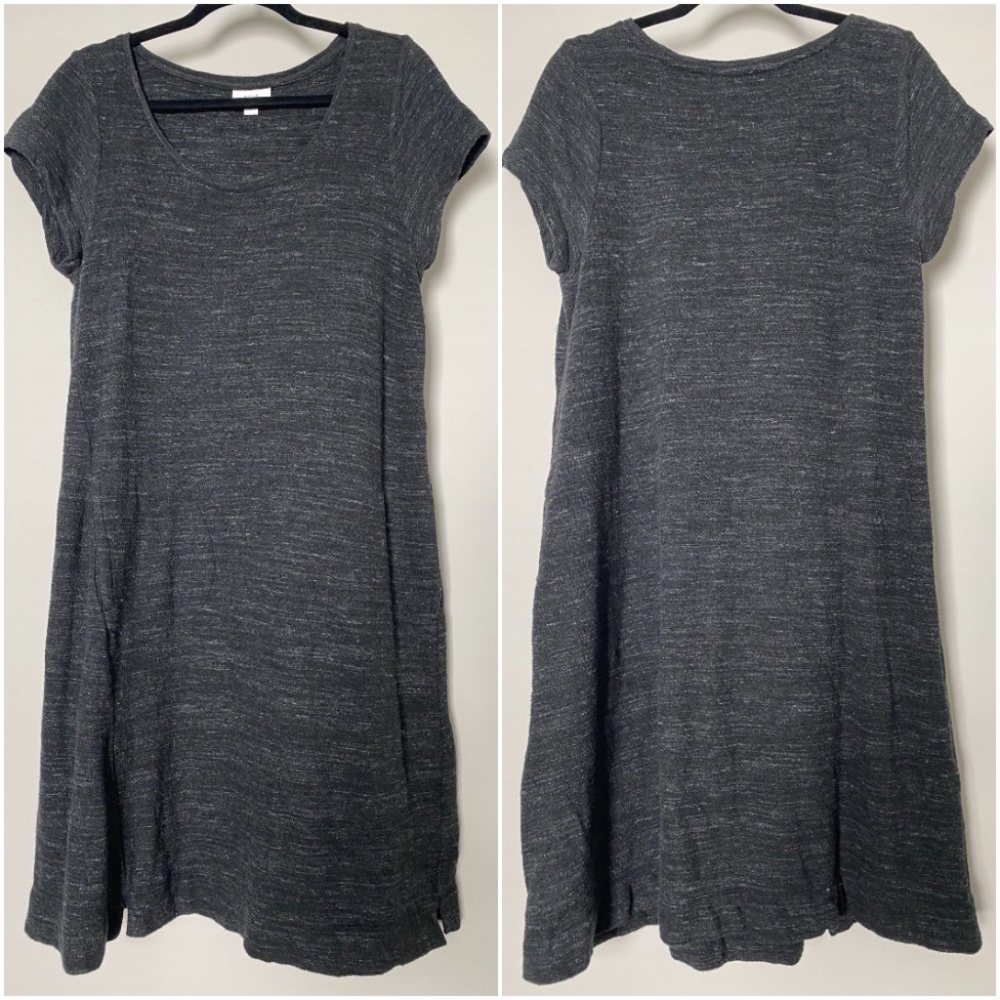 J JILL Pure Jill Short Sleeve Lagenlook Midi Dress - Heather Black M